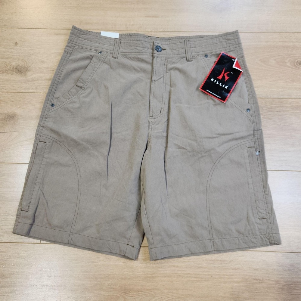 Killik Drifter Cargo Shorts Mens 36 10" Beige Canvas Relaxed Fit Pockets
